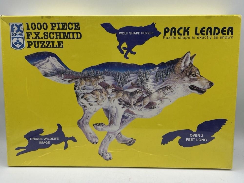 Vintage F.X. Schmid Pack Leader Wolf Shape 1000 Piece Puzzle Sealed 1997